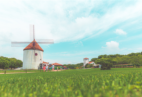 이국적인 풍차와 푸른 초원이 어우러진 에코랜드의 봄 전경. 오는 28일 동물 교감 콘텐츠를 강화한 ‘곶자왈 팜 빌리지’로의 목장 리뉴얼 오픈을 앞두고 있다