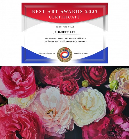 Best Art Awards 수상 인증서(위)와 수상작 ‘Ranunculus’